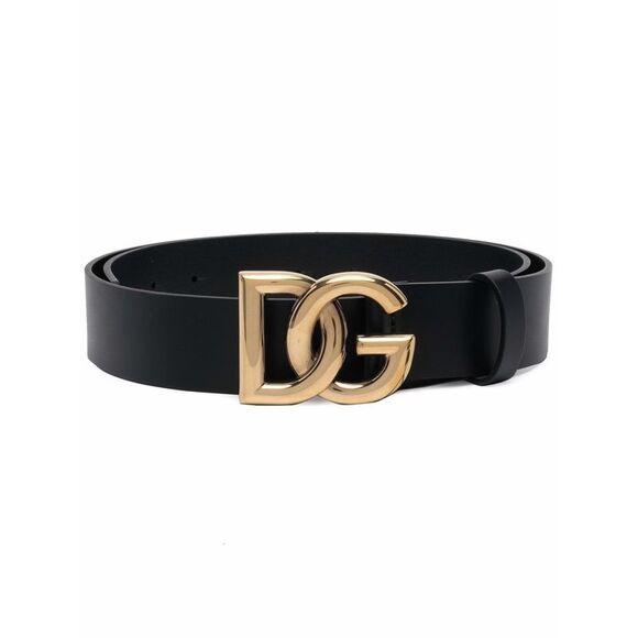 Dolce & Gabbana Men Lux Leather Belt With Crossover Dg Logo Buckle